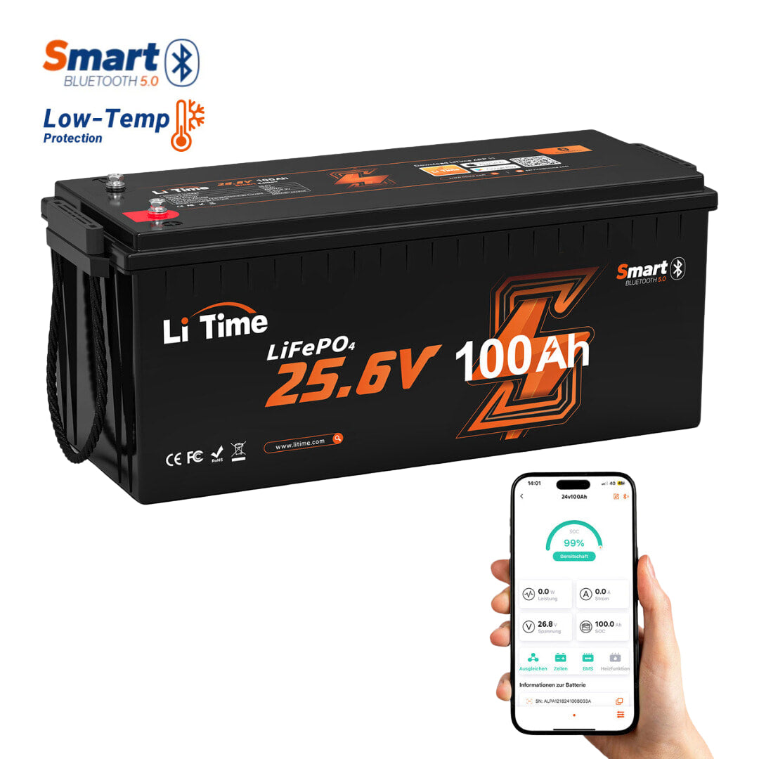 LiTime 24V 100Ah Smart LiFePO4 Lithium accu